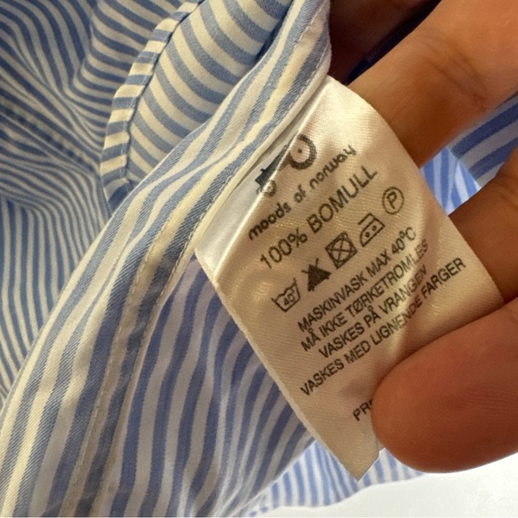 moods of norway‎ Large Classic Blue White Stripe Collar Button Down Shirt CP - Picture 5 of 6